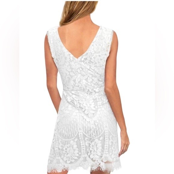 MSLG Floral Lace Sleeveless A-Line Dress V-Back Wedding Rehearsal Dinner Party - Picture 2 of 16